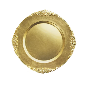 12" Electroplating Gold Vintage Charger <b>Plates</b> Wedding Dinner Set Under Pate <b>Decoration</b> Elegant Embossed Edge - Product Image 2