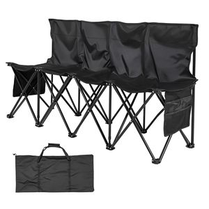 Banc pliant portable léger 4 places pour le football avec poches latérales et sac de transport – Mobilier de camping pratique - Product Image 1