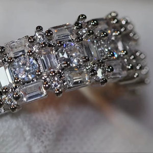 Luxury <b>925</b> Sterling <b>Silver</b> Round Full Triple Eternity Engagement <b>Ring</b> With Moissanite Diamond Three Row Full Eternity <b>Ring</b> Women - Product Image 1