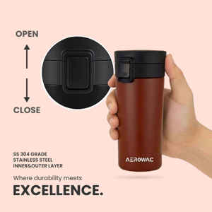 Elegant Brown <b>Metal</b> Beverage Cup Advanced Insulation Technology Portable Daily Drink Holder Secure Flip Closure Travel Coffee - Product Image 2