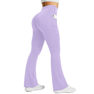 Wholesale High Quality Gym <b>Legging</b> Trouser Women's Casual Sports Wide Leg <b>Legging</b> Breathable Technics Plain Mid Waist <b>Legging</b> - Product Image 2