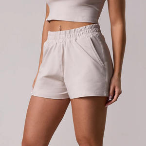 Shorts cargo taille haute élastiques à cordon de serrage pour femme, coupe droite, 100 % coton, séchage rapide, doux, pour la plage, décontracté, été, vêtements de sport - Product Image 6