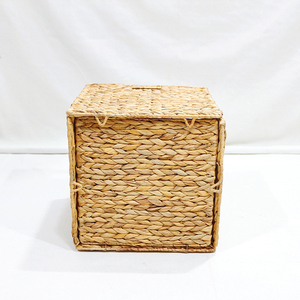 Eco Friendly Water Hyacinth <b>Cube</b> Storage <b>Basket</b> Organizer Bin Cutout Handles - Product Image 3