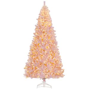 Arbre de Noël pré-éclairé de 7.5 pieds floqué artificiel avec 500 lumières LED blanches chaudes et 1346 embouts pour la fête rose - Product Image 1