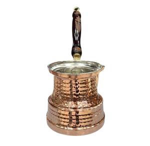 Cafetière turque, grecque, arabe en cuivre martelé et laiton, pour cuisinière, Cezve Ibrik Briki avec poignée en bois - Product Image 2