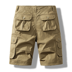 Shorts cargo noirs pour hommes en Spandex/Polyester, taille mi-haute, avec cordon de serrage, décontractés, style Bermuda, multi-poches, écologiques - Product Image 5