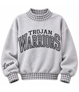 Women’s Custom Gingham <b>Mock</b> Neck Sweatshirt 100% Cotton Fleece Boxy Fit Oversized Pullover OEM Private Label Streetwear - Product Image 1