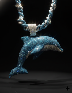 Pendentif Hip Hop Dauphin Sertie de Diamants Bleus, Plaqué Or 14K sur Argent 925, avec Micro-Pavé de Pierres Bleues et Blanches - Product Image 1