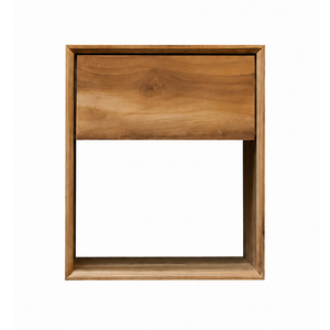 Mesa de Noche Rania de Madera de Teca Sólida, Estilo Contemporáneo Moderno Premium, con un Cajón y Estante Abierto, Mueble para el Hogar, para Dormitorio de Hotel - Product Image 1