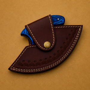 Couteau de chef Ullu en acier Damas forgé à la main, style Viking, manche en bois bleu, étui en cuir, lame ambidextre, 4-5,9 pouces - Product Image 6