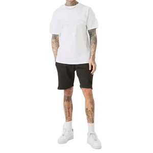 ชุดลำลองผู้ชาย เสื้อสีขาวผ้าฝ้าย 100% และกางเกงขาสั้นสีดำ ชุด 2 ชิ้น รับสกรีนโลโก้ ชุดคู่สำหรับใส่ลำลอง - Product Image 1