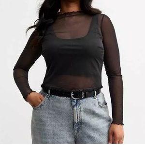 T-shirt en maille à manches longues pour femmes, 100% coton, couleur blanche, coupe ample, décontracté, été, léger et respirant - Product Image 3