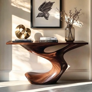 Table console en bois faite à la main, chef-d'œuvre moderne de style farmhouse, confectionnée à la main à partir de bois naturel massif, artisanat raffiné. - Product Image 3
