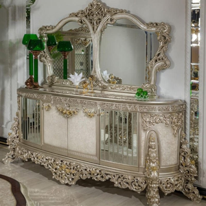 Juego de Comedor Clásico de Estilo Europeo, Madera de Caoba Sólida con Tallado Dorado de Lujo, Forma Rectangular, para Villas y Resorts de Lujo - Product Image 5