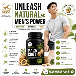 Tabletas Masticables de Raíz de Maca Elma Food, 60 Unidades, Halal, Naturales, para la Vitalidad Masculina, Energía y Metabolismo, Marca Privada OEM - Product Image 1