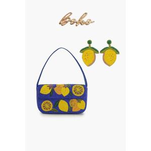 Bolso de hombro con cuentas y adornos de limón, con pendientes a juego para mujer, conjunto de bolso de mano colorido hecho a mano para fiesta, moda de verano - Product Image 1