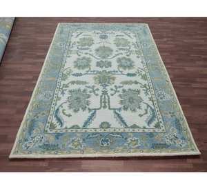 พรมฝ้ายทำมือสีชมพูเขียว ขนาด 10x14 ฟุต สีสันสดใส ขนาด 8x10 ฟุต สำหรับห้องนั่งเล่น ถักทอด้วยมือแบบอูชัก เปอร์เซีย กันลื่น ปลอดภัยสำหรับสัตว์เลี้ยง ขนสั้น สำหรับใช้ในบ้าน - Product Image 1