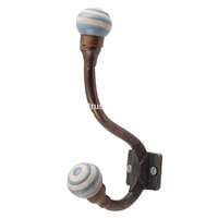 Crochets muraux multifonctionnels en fonte de laiton antique avec bouton en céramique, quincaillerie artisanale pour tringle à vêtements et chapeaux