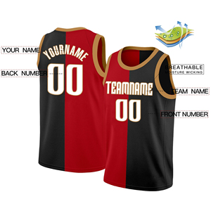 Maillots de basket-ball personnalisés noir et marron-rouge, style tendance, vente en gros, sublimation, coutures respirantes, maillots de basket-ball personnalisés - Product Image 4