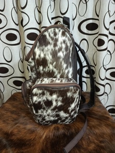 Western Style Genuine Leather Hair on Portable Zipper Letter Backpack Cowhide Travel <b>Laptop</b> School Rucksack Bag HNBP-0053 - Product Image 4