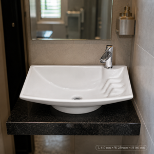 Lavabo de Pared de Una Pieza Oscar Moderno y de Lujo, Cerámica con Borde Dorado, Acabado Negro Mate, para Uso en Hoteles y Villas - Product Image 5