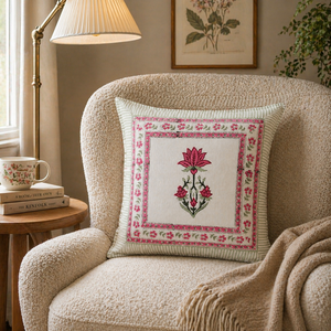 Hand <b>Block</b> Printed Pink Floral Cushion Cover Cotton Decorative Sofa Pillow Cover for Living Room Home Decor - Product Image 5