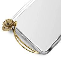 Plateau de service rectangulaire de luxe en argent avec poignées florales dorées pour hôtels et restaurants – Vaisselle élégante en métal pour la restauration en gros