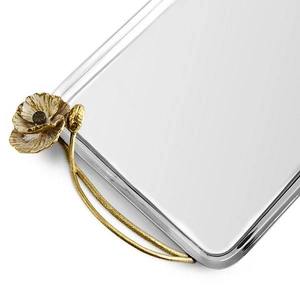 Wholesale Luxury Rectangular Silver Dining Tray Bulk Gold Floral Handles Hotel Restaurant Serving Platter Elegant Metal Tablewar - Product Image 4