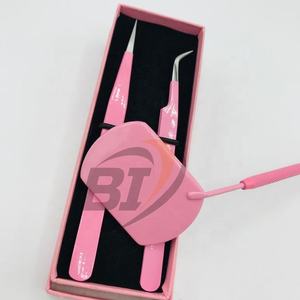 Pince à épiler d'extension de cils en acier inoxydable rose personnalisée professionnelle forte adhérence Logo personnalisé pointe pointue durable personnalisée - Product Image 6