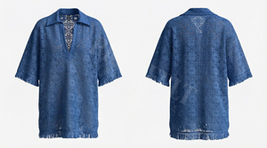 Camisetas Polo Oversize con Dobladillo de Flecos, Modernas y Elegantes, con Diseño Floral Bordado Personalizado, Cuello en V y Manga Corta - Product Image 2