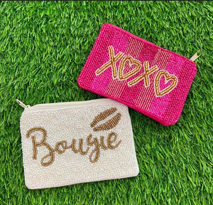 Classic Multiple Cash Money Coin Purse Bead Bag Clutch with Mixed Colors Embroidery - Product Image 1