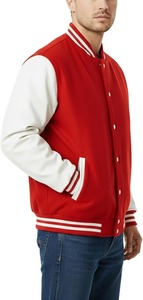 Men's <b>Red</b> Varsity <b>Jacket</b> Solid Color Button Closure Turn-down Collar Preppy Style Autumn Wear Regular Fit Cotton Lining - Product Image 3