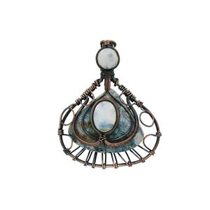 Pendentif en pierre naturelle fait main, enveloppé de fil, plaqué cuivre antique, style bohème, bijoux pour un usage quotidien - Product Image 1