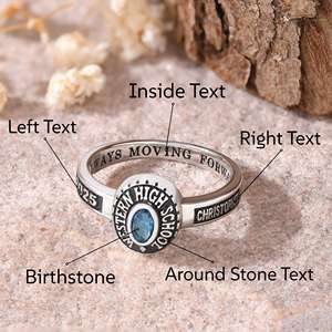 Anillo de Graduación Universitario Personalizado BOJ School Ring 070, Anillo de Colegio Secundario para Ella, con Piedra de Nacimiento, Plata 925, ¡Oferta! - Product Image 4