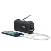 ODM Stilvolles tragbares FM PLL-Notradio-LCD-Display Langlebiges Kunststoff-Solarpanel-Blitzlicht Drahtloser Lautsprecher Power Clock