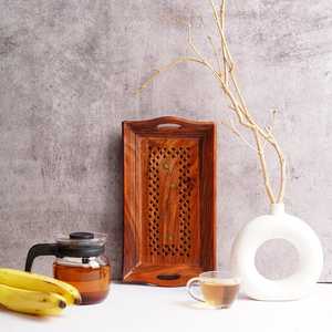 Plateau de service artisanal en bois de rose : Planche rustique pour thé et café - Product Image 6