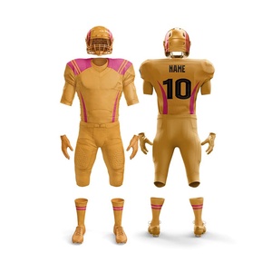 Ensemble d'uniformes de football américain professionnels pour hommes, 100 % polyester, imprimé par transfert thermique, nom d'équipe personnalisé, sangle élastique, col en V, demi-maillot - Product Image 4