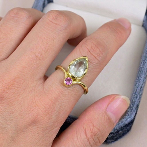 Bezel Setting Green Amethyst Gemstone <b>Ring</b> Solid 925 Sterling Silver Gold Plated Rhodolite <b>Garnet</b> Accent Romantic Women <b>Ring</b> - Product Image 5