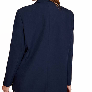 Blazer sur mesure OEM pour femme, bleu marine, coupe ajustée, col en V, un bouton, en viscose peignée et polyester, pour le bureau et les affaires, vente en gros - Product Image 4