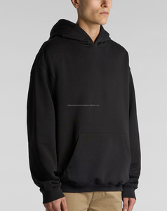 Vintage Style <b>Mens</b> <b>Black</b> Oversize Hooded Fleece <b>Sweatshirt</b> Regular Fit Casual Solid Color Pullover with Front Pocket Autumn Wear - Product Image 6