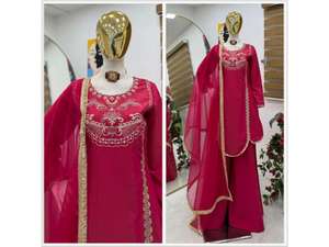คอลเลคชั่นใหม่ ZD-Series ชุดท็อปงานปาร์ตี้ดีไซน์ทันสมัย พร้อมผ้าคลุมไหล่ Sharara แบบกลับด้านได้ ผ้าไหม Roman Simar แฟชั่นอินเดีย-ปากีสถาน - Product Image 6