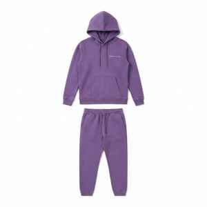 Ensemble sweat à capuche et pantalon en polaire violet pour femme, décontracté, longueur intégrale, couleur unie, 100% coton, respirant, coupe classique, toutes saisons - Product Image 6