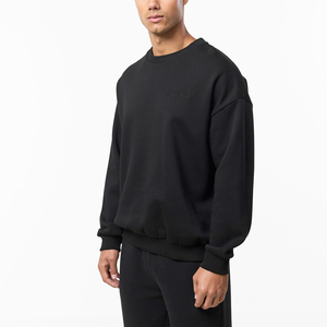 Ensemble de survêtement pour homme en coton noir, molleton épais, col rond, épaules tombantes, coupe oversize, deux pièces, personnalisable - Product Image 4