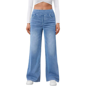 Pantalones Vaqueros Anchos de Cintura Alta para Mujer, Elásticos, Cómodos, Casuales, para Otoño - Product Image 1