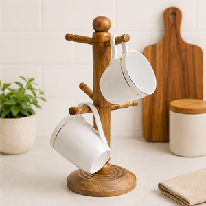 Premium Natural Solid Wood Coffee Mug Holder Stand Sturdy 6-Hook <b>Tabletop</b> Cup Display <b>Tree</b> for Mugs and Jewelry Durable Handmade - Product Image 4