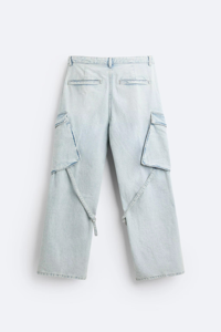 Jean cargo à jambes larges pour hommes, pantalon en denim bleu clair, coupe ample, multi-poches, streetwear, pantalon en coton coupe ample - Product Image 4