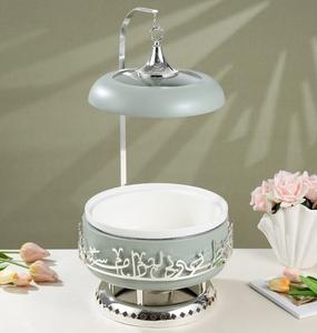 Moderno Plato de Vidrio para Calentar Comida con Base de Metal, Tapa con Elegante Caligrafía Árabe, Calentador de Alimentos Premium, Bandeja para Servir Buffet para Ramadán y Eid - Product Image 4