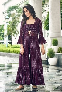 Dhwaja Export Georgette Free Size Stitched <b>Shrug</b> Suit with Sequence Thread Work Floor-Length Regular Fit Quick Dry - Product Image 3