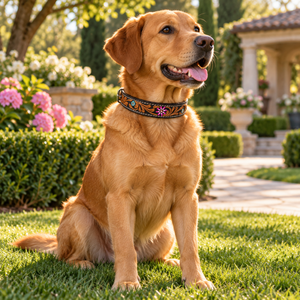 Collar de Cuero para Perro Estilo Western, con Diseño Floral Grabado a Mano y Herrajes Metálicos |   Collar Canino Ajustable y Cosido - Product Image 4