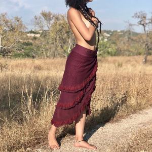 Jupe portefeuille ajustable à volants superposés pour femme, style bohème, en coton, pour festival, tenue d'elfe, à prix d'usine - Product Image 2